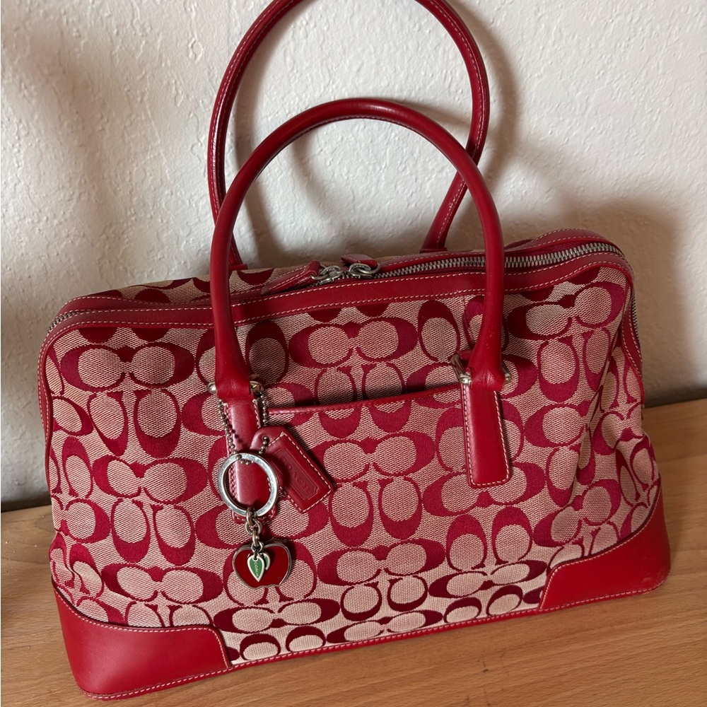 Coach Red Signature Canvas Satchel
